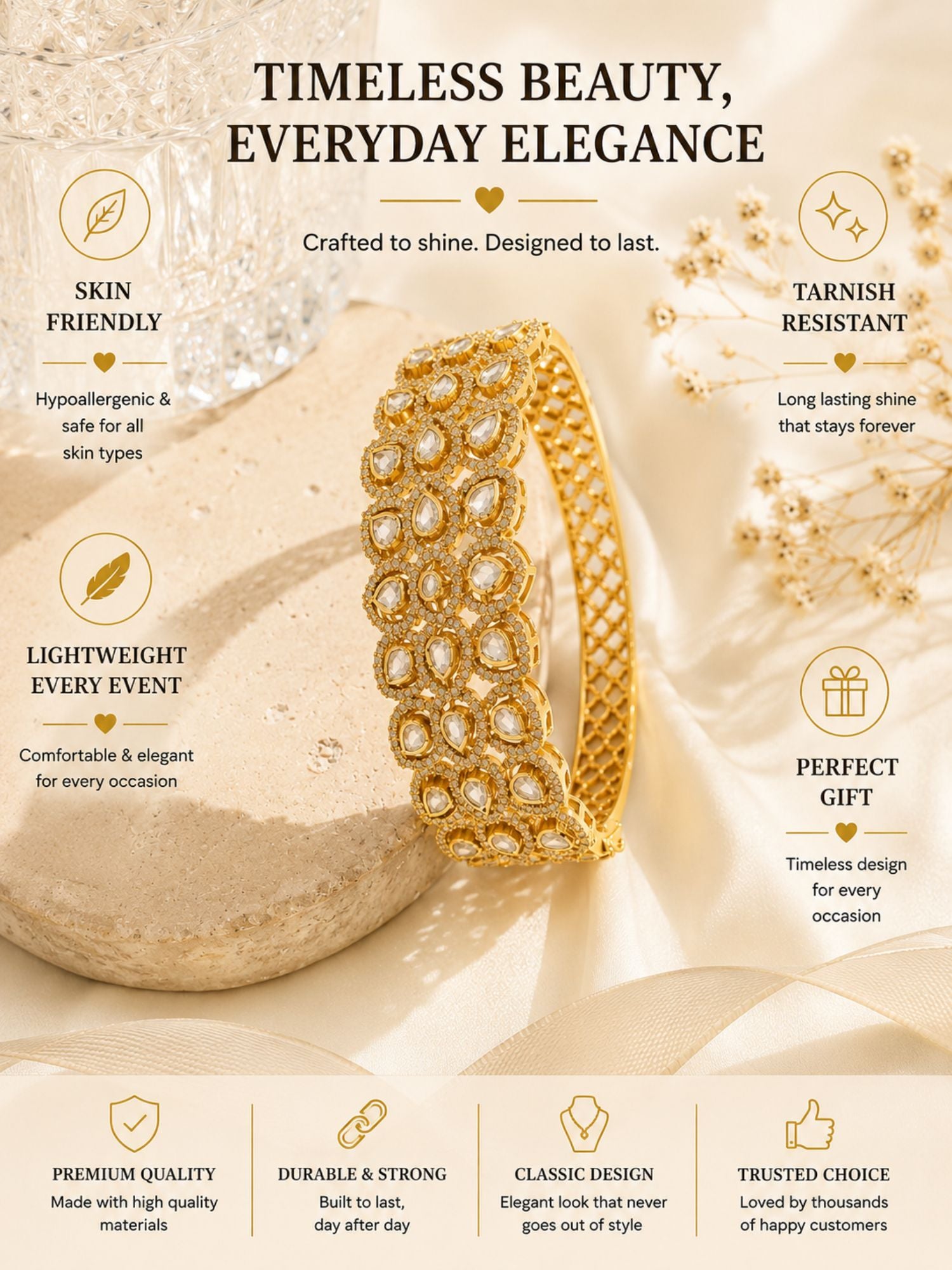 Royal Polki Kundan Teardrop Statement Bracelet | Abdesigns