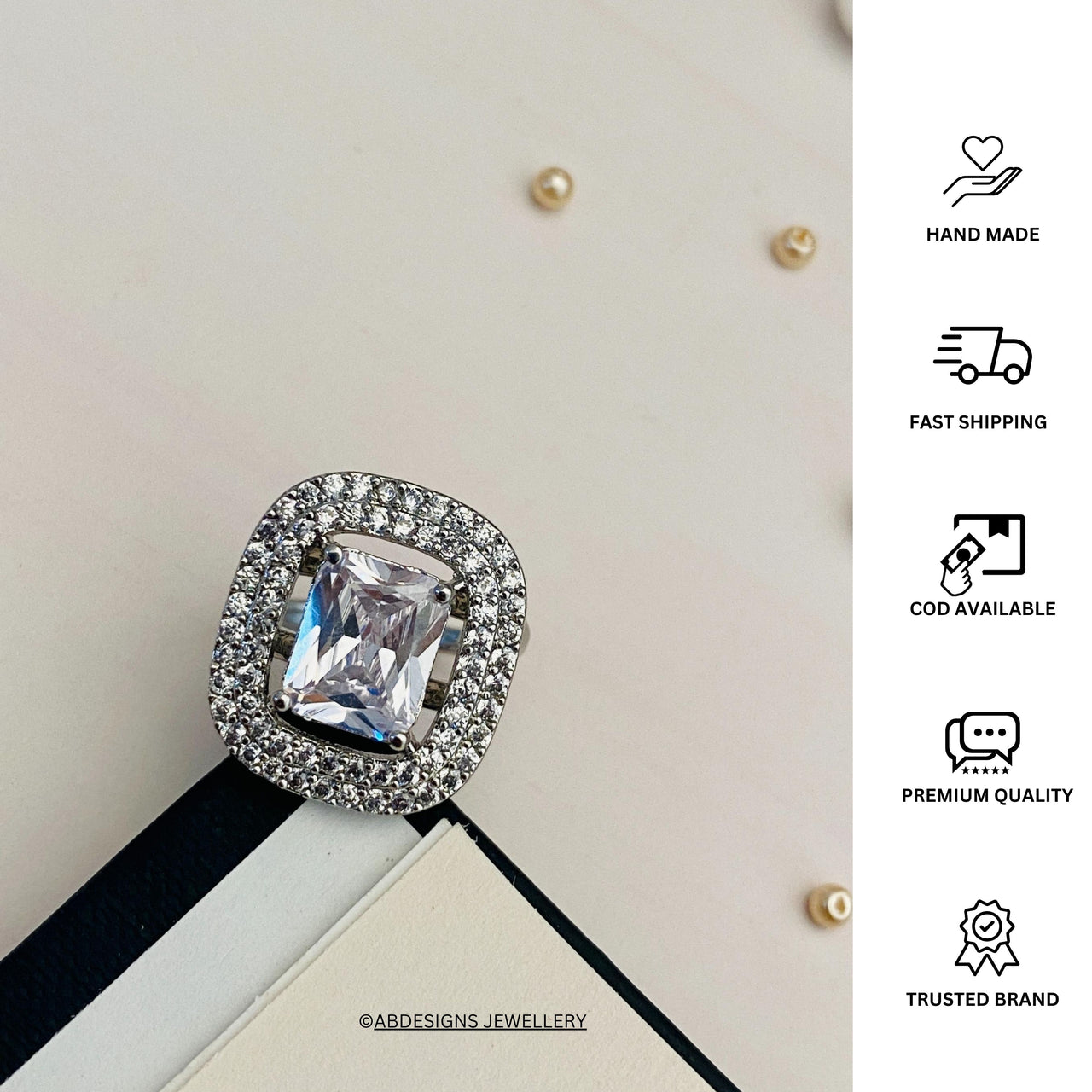 Contemporary Look CZ Studded Cocktail Silver Plated Ring - Abdesignsjewellery