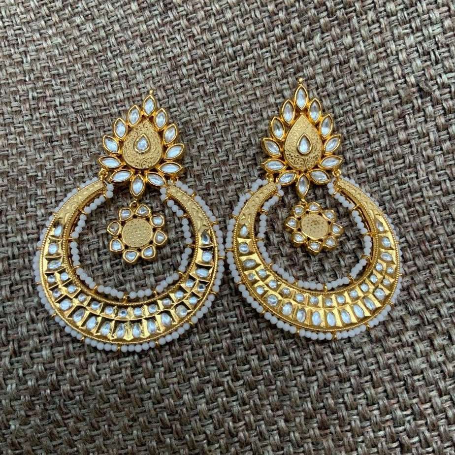 Antique Pearl Drop Gold Plated Kundan Earrings - Abdesignsjewellery