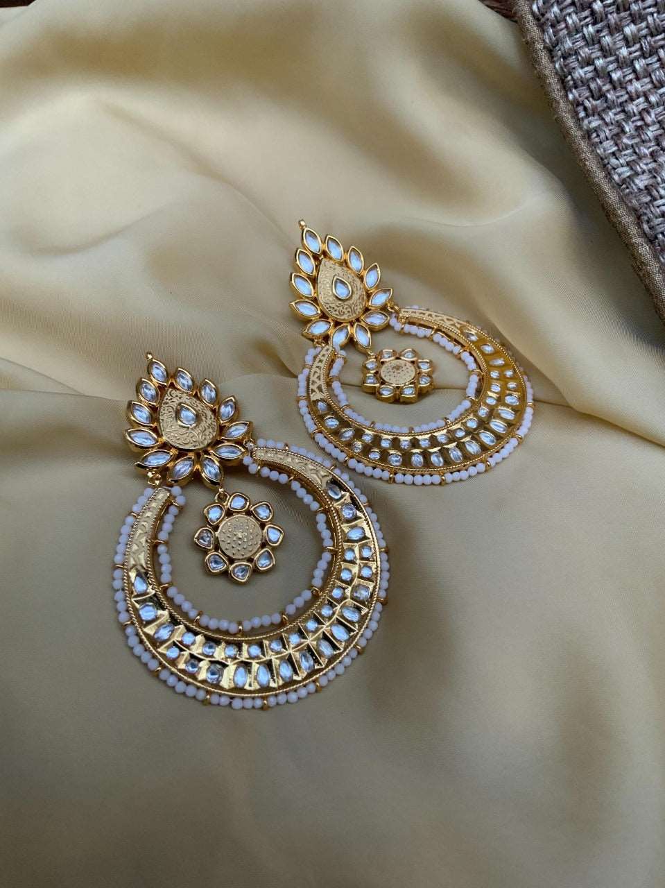 Antique Pearl Drop Gold Plated Kundan Earrings - Abdesignsjewellery