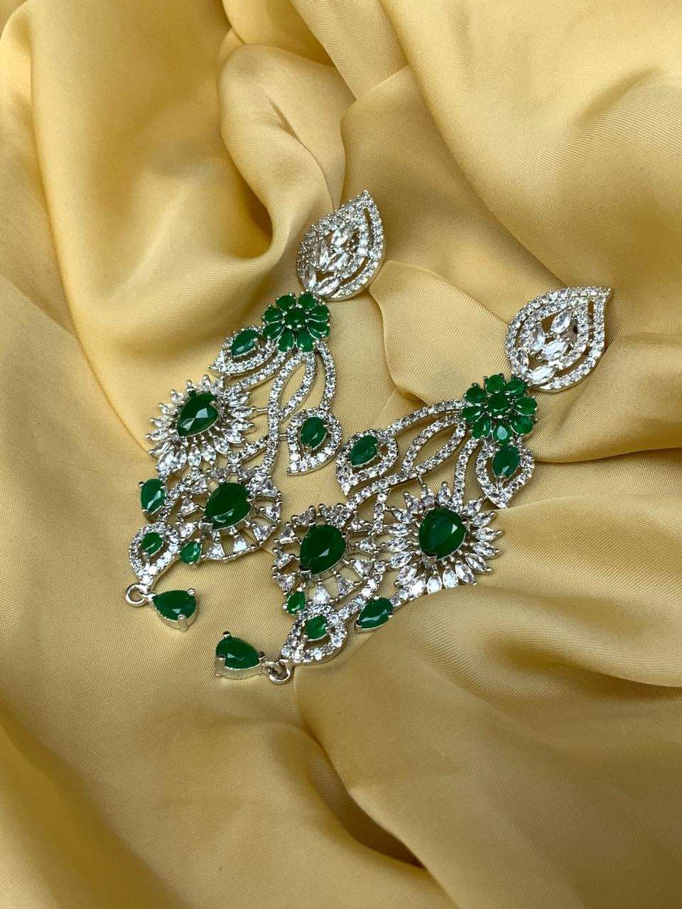 Amazing Green & Silver American Diamond Earrings - Abdesignsjewellery