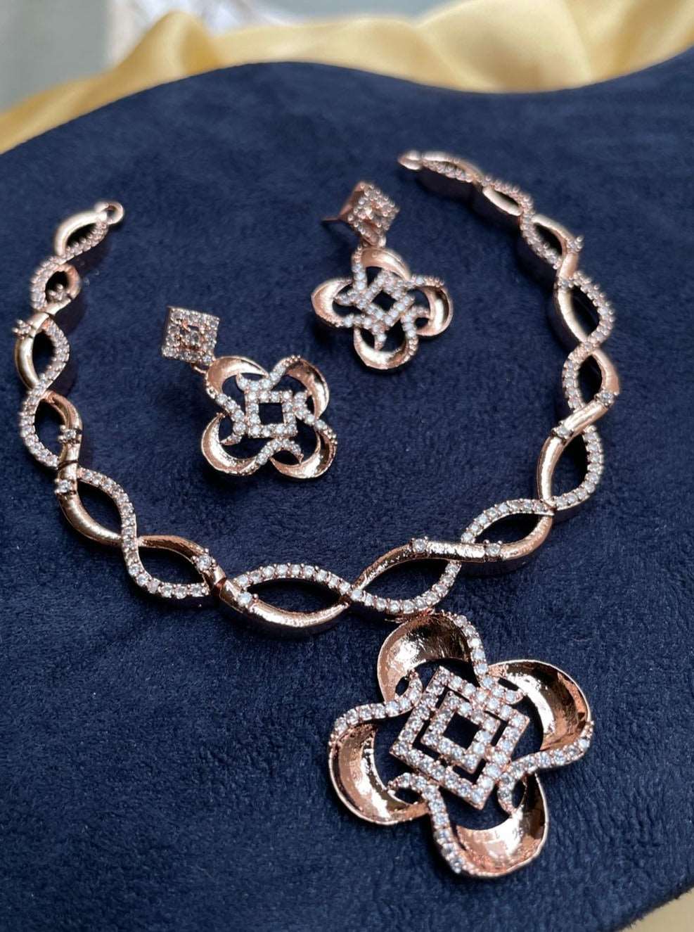 American Diamond Rose Gold Swirl Necklace - Abdesignsjewellery