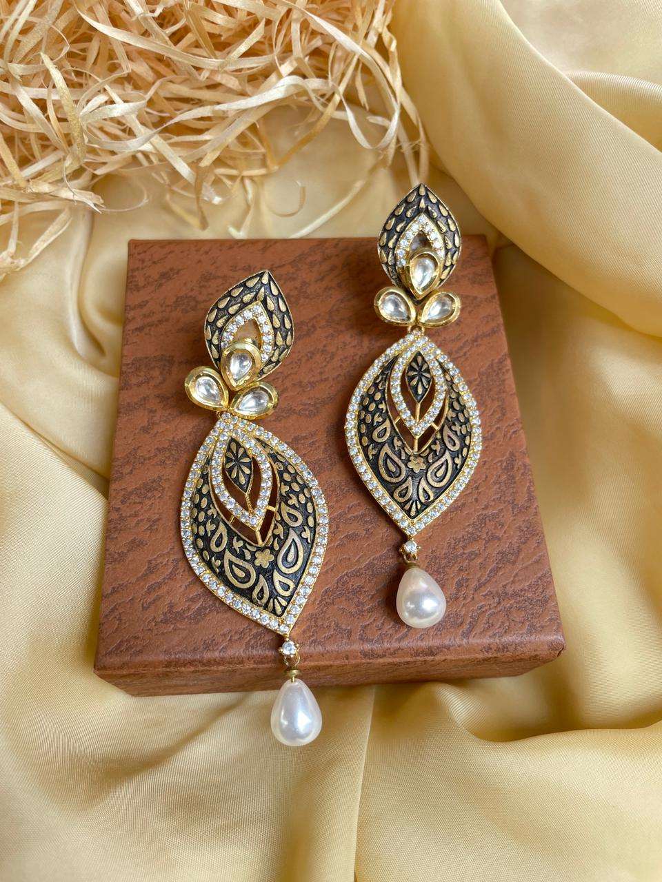 Aesthetic Black HandPainted AD Earring - Abdesignsjewellery