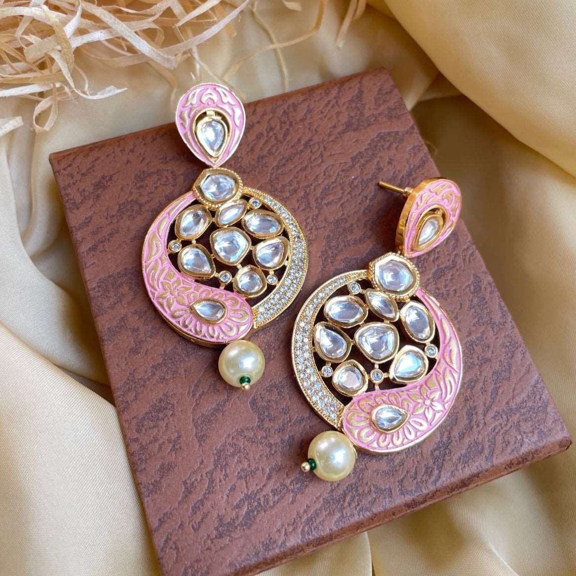 Antique Gold Plated Pearl Drop Kundan Earrings - Abdesignsjewellery