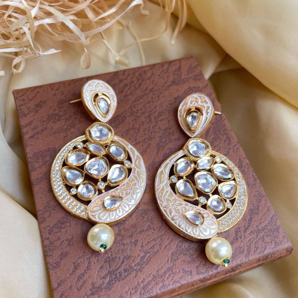 Antique Gold Plated Pearl Drop Kundan Earrings - Abdesignsjewellery