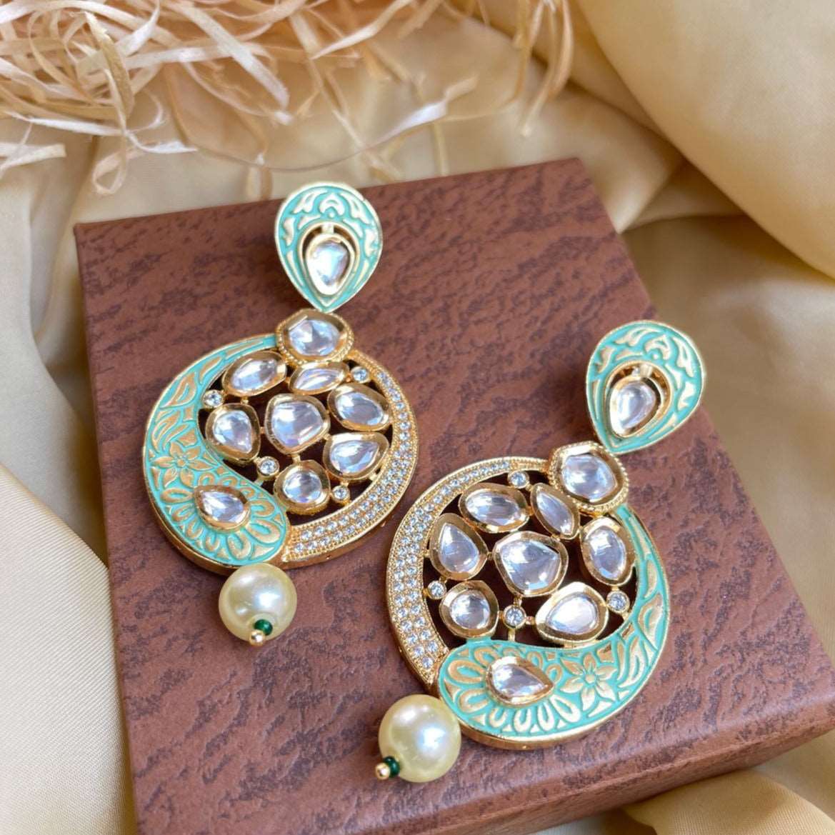 Antique Gold Plated Pearl Drop Kundan Earrings - Abdesignsjewellery