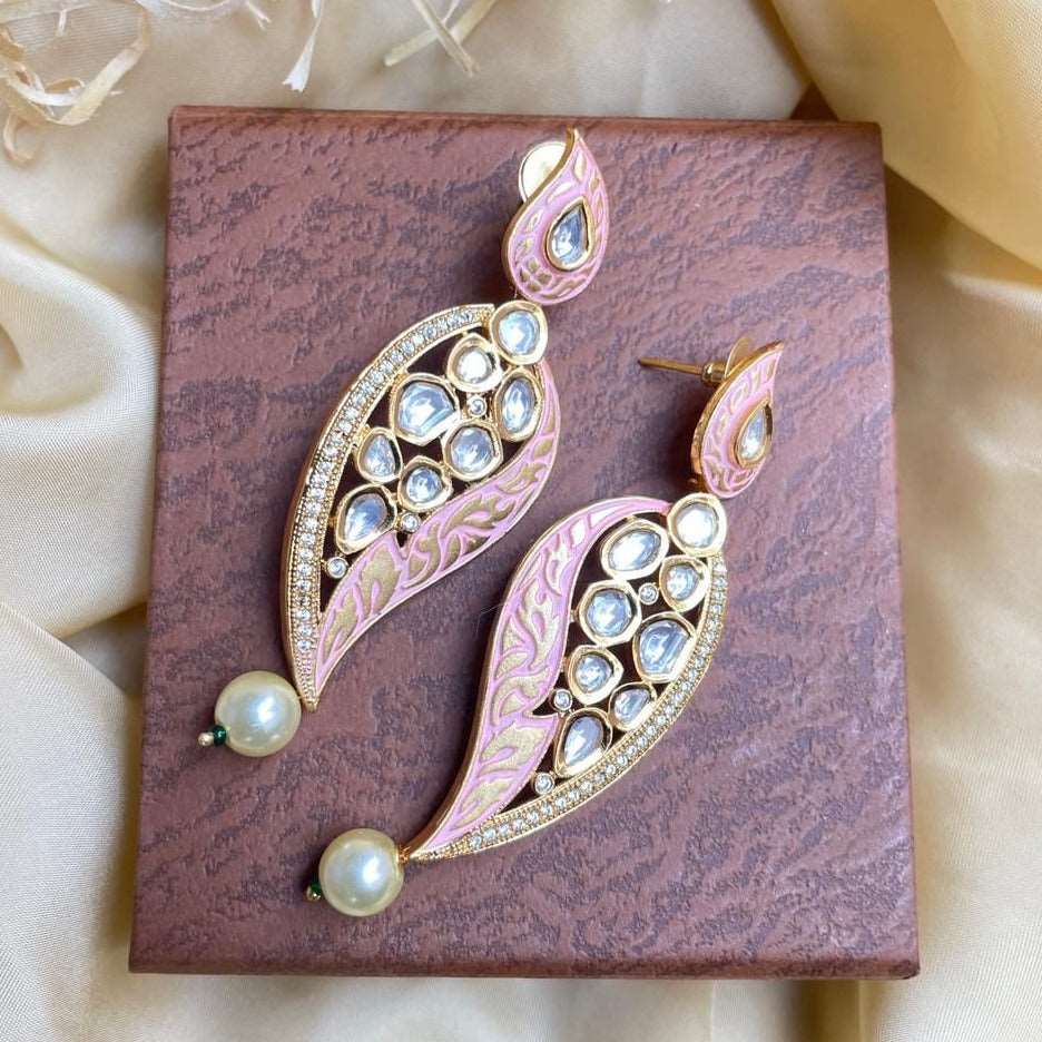 Antique Gold Plated Pearl Drop Kundan Earrings - Abdesignsjewellery