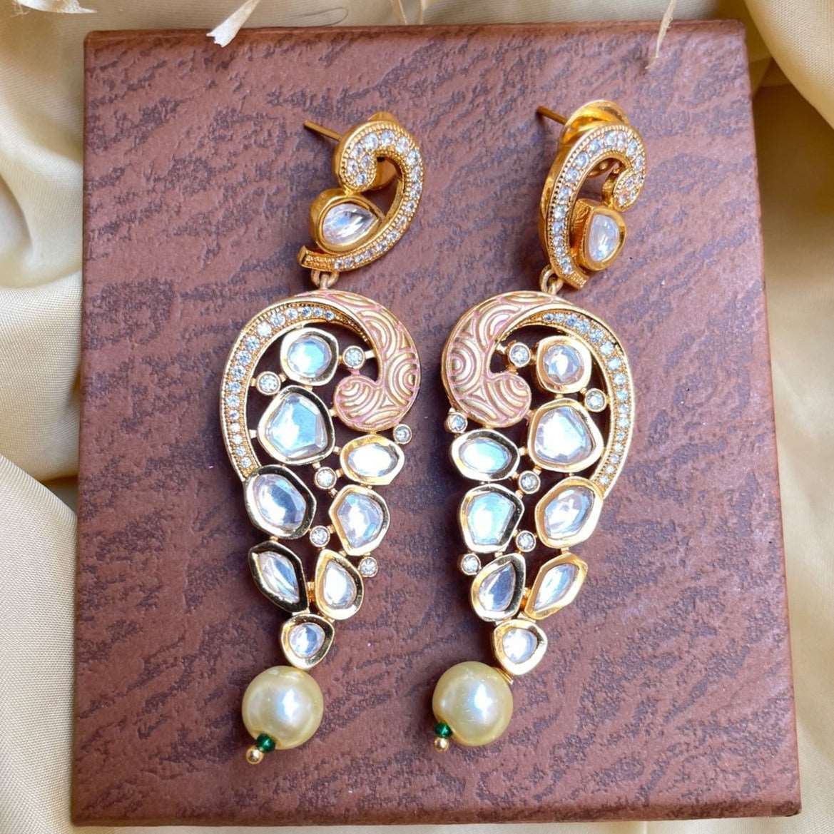 Antique Gold Plated Pearl Drop Kundan Earrings - Abdesignsjewellery