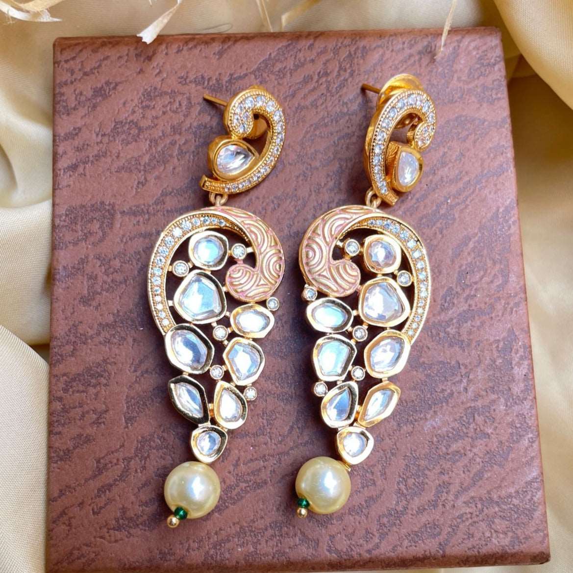 Antique Gold Plated Pearl Drop Kundan Earrings - Abdesignsjewellery