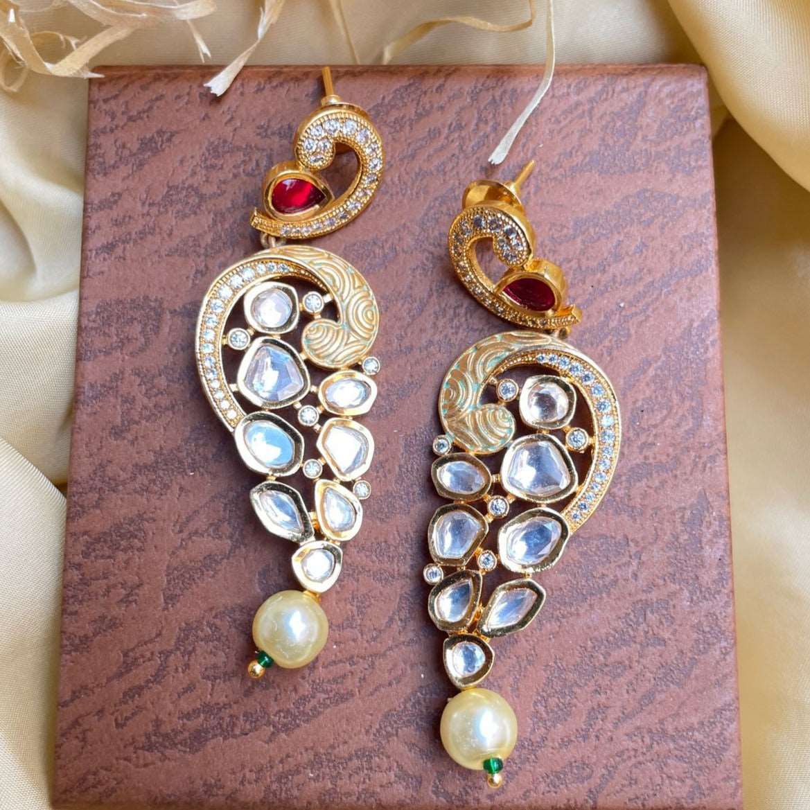 Antique Gold Plated Pearl Drop Kundan Earrings - Abdesignsjewellery