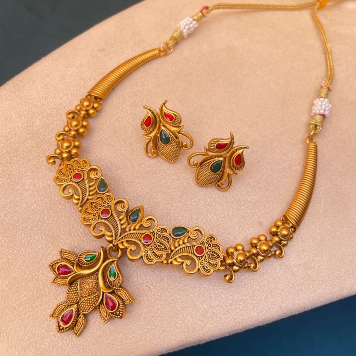 Antique Matt Polish Necklace & Earrings - Abdesignsjewellery