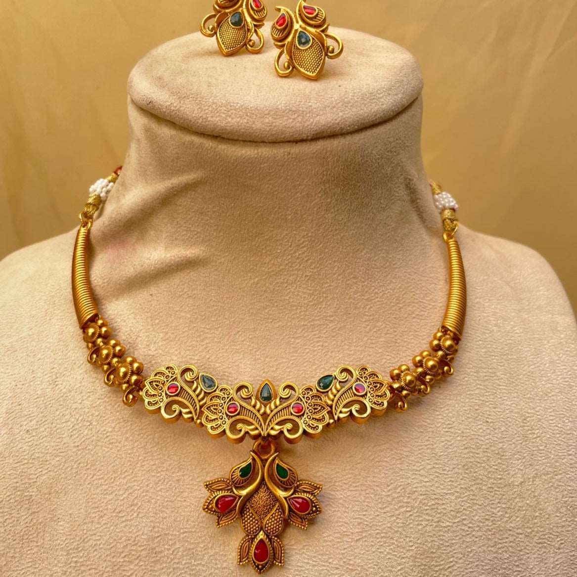 Antique Matt Polish Necklace & Earrings - Abdesignsjewellery