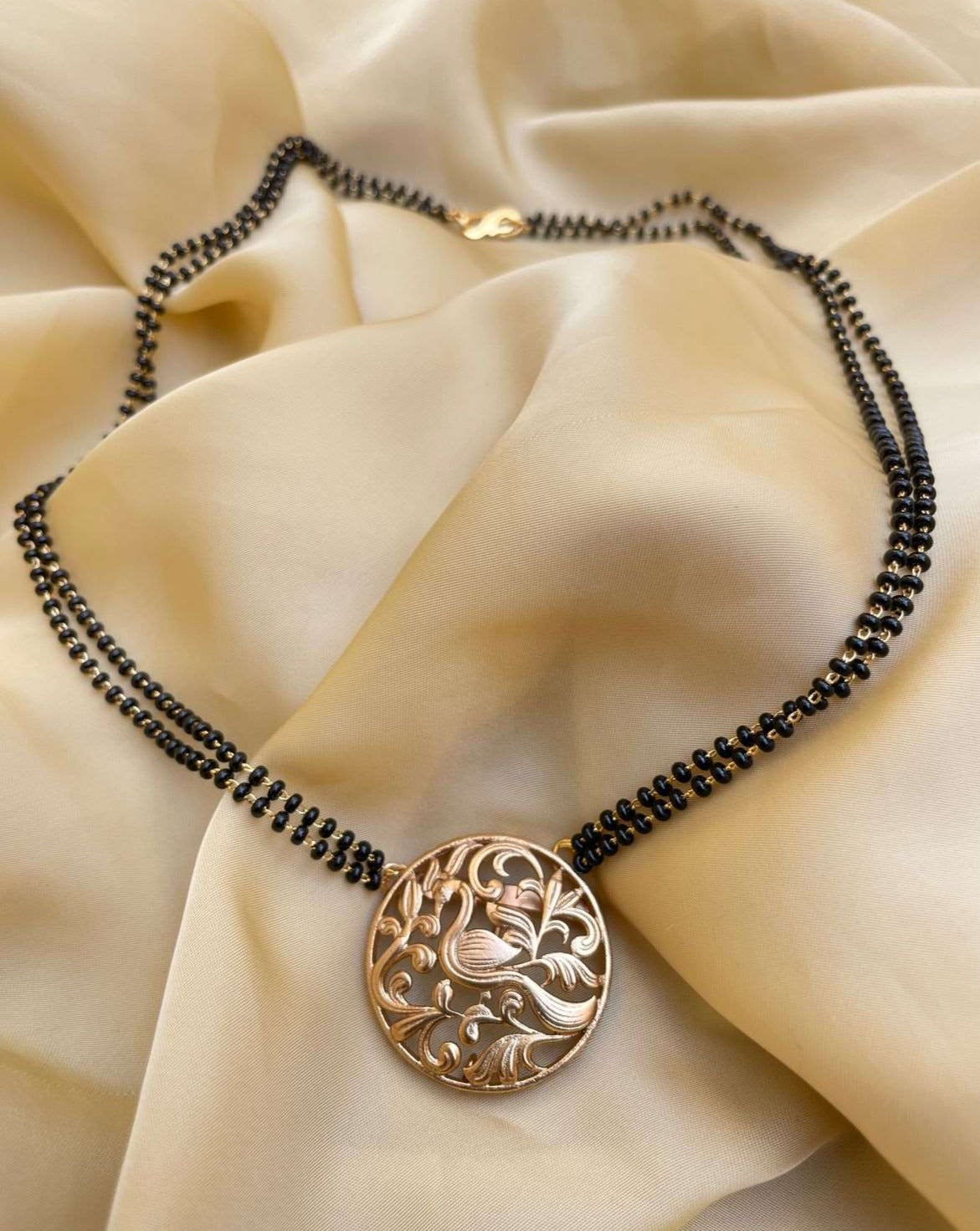 Antique Gold Round Peacock Mangalsutra & Earrings - Abdesignsjewellery