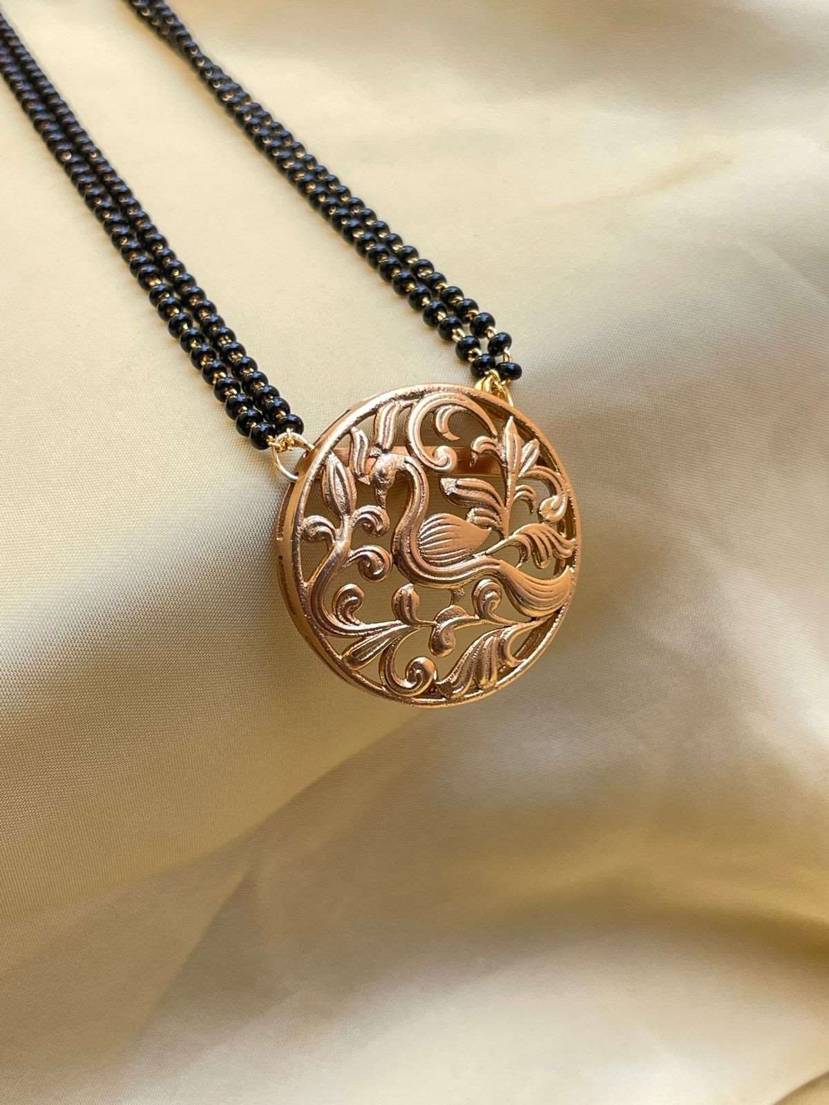 Antique Gold Round Peacock Mangalsutra & Earrings - Abdesignsjewellery