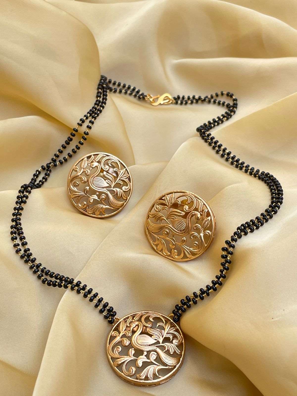 Antique Gold Round Peacock Mangalsutra & Earrings - Abdesignsjewellery