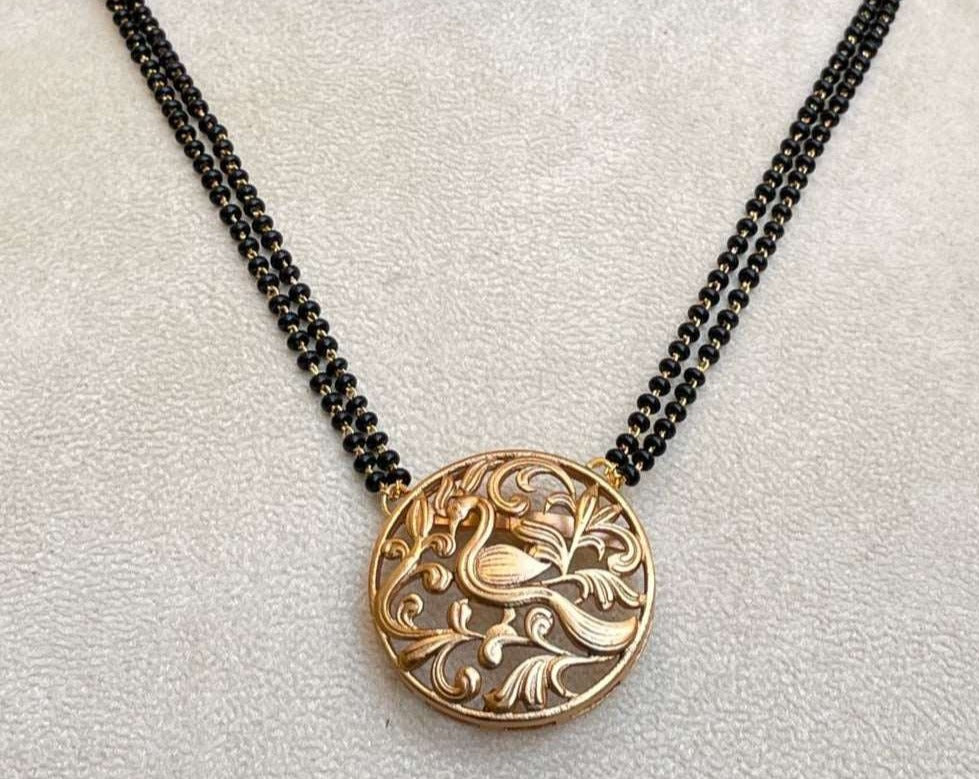 Antique Gold Round Peacock Mangalsutra & Earrings - Abdesignsjewellery