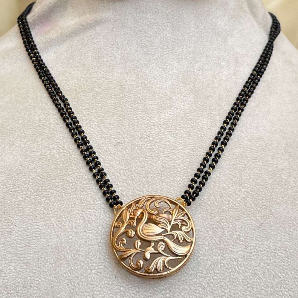 Antique Gold Round Peacock Mangalsutra & Earrings - Abdesignsjewellery