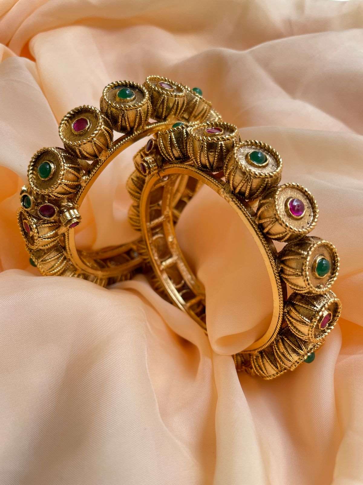 Antique Bridal Ruby & Emerald Gold Bangles - Abdesignsjewellery