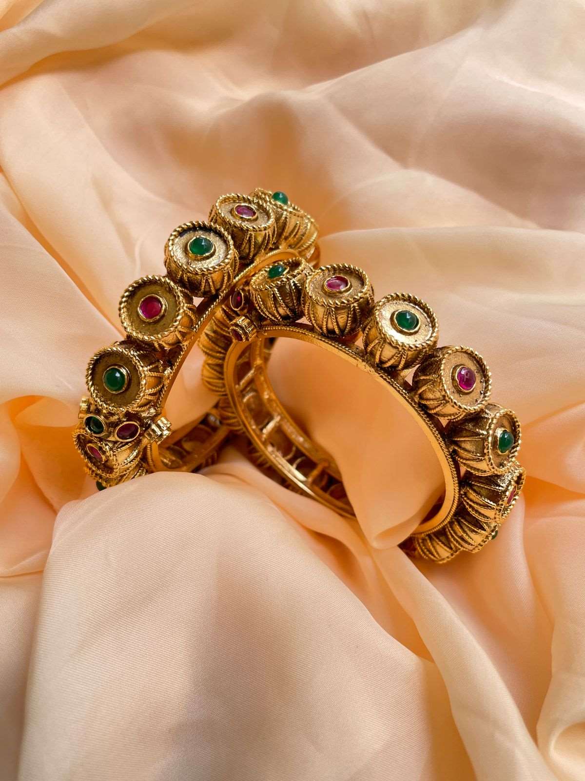 Antique Bridal Ruby & Emerald Gold Bangles - Abdesignsjewellery