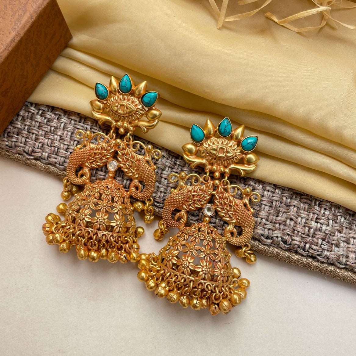 Aamrpali Gold Plated Antique Peacock Earrings - Abdesignsjewellery