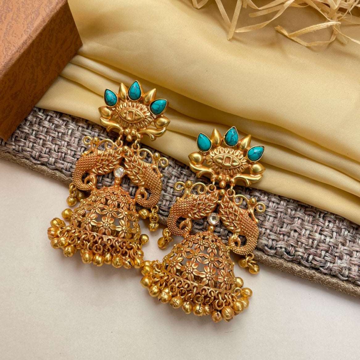 Aamrpali Gold Plated Antique Peacock Earrings - Abdesignsjewellery
