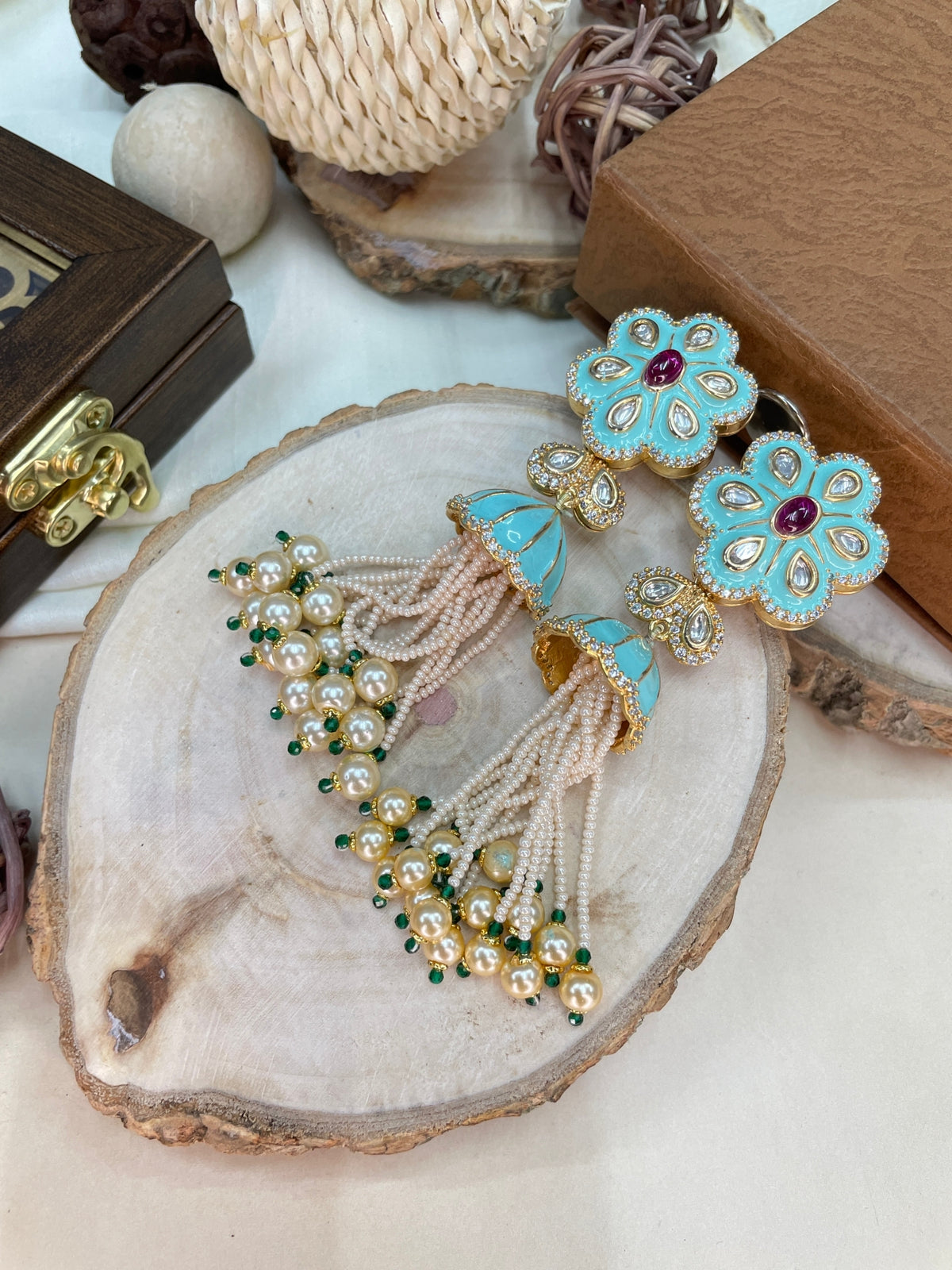 Meenakari Hanging Pearl Drop Earrings