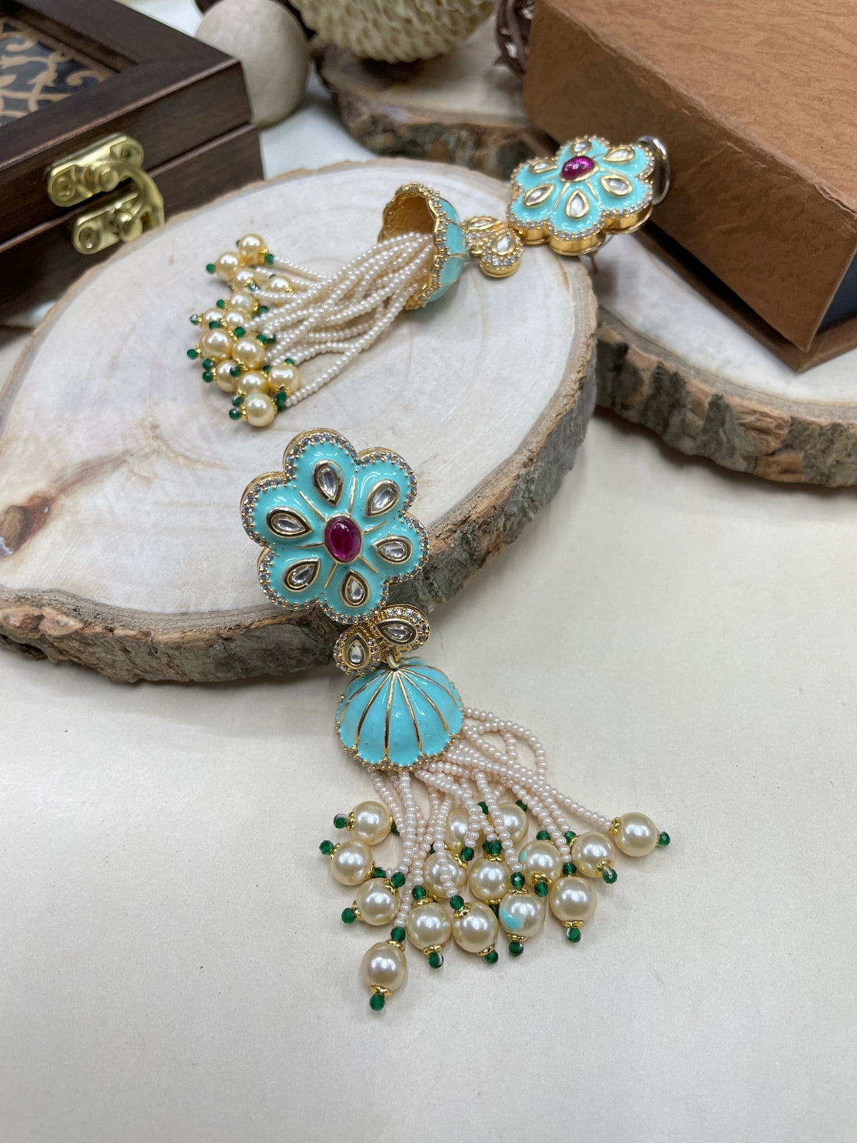 Meenakari Hanging Pearl Drop Earrings