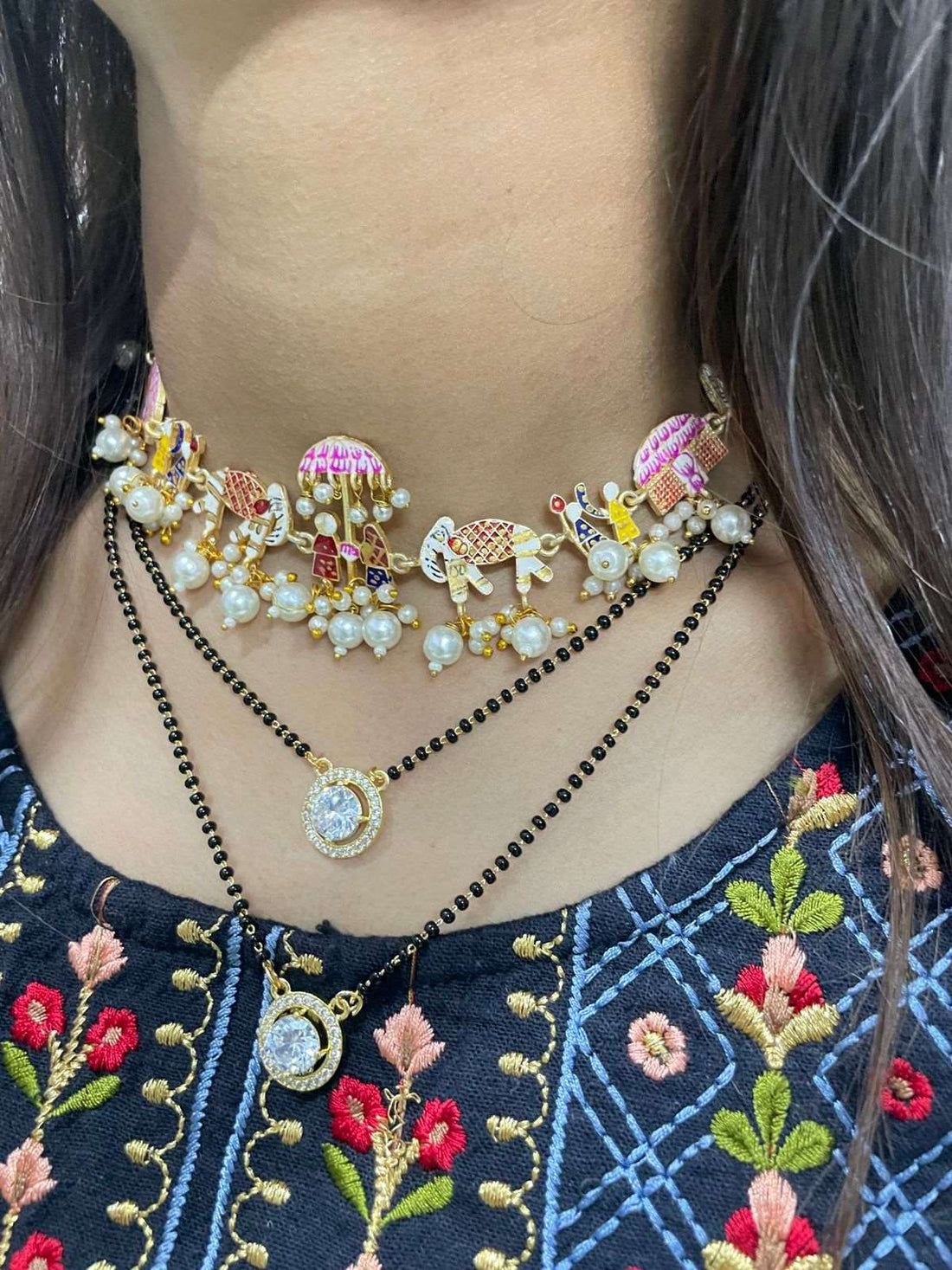 Amandeep Sidhu Inspired Double Gold Stone Mangalsutra & Doli Barat Necklace - Abdesignsjewellery