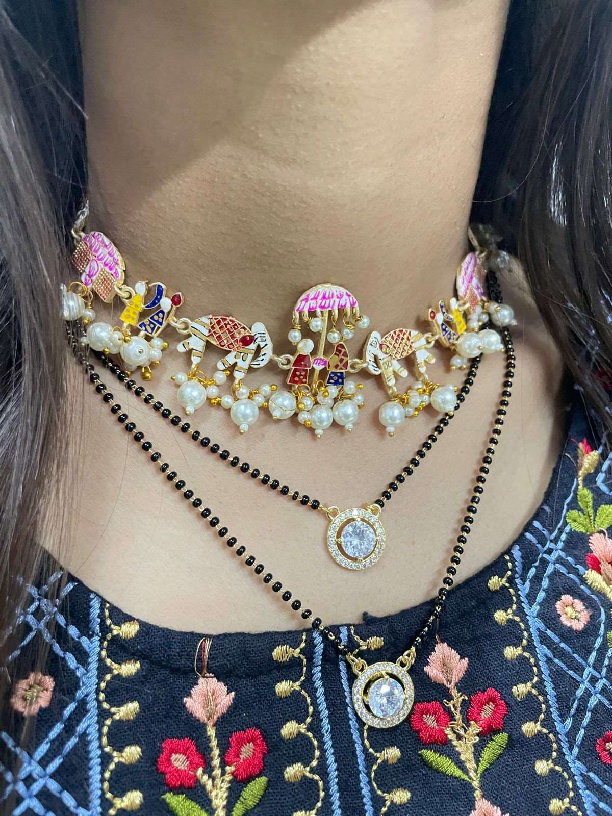 Amandeep Sidhu Inspired Double Gold Stone Mangalsutra & Doli Barat Necklace - Abdesignsjewellery