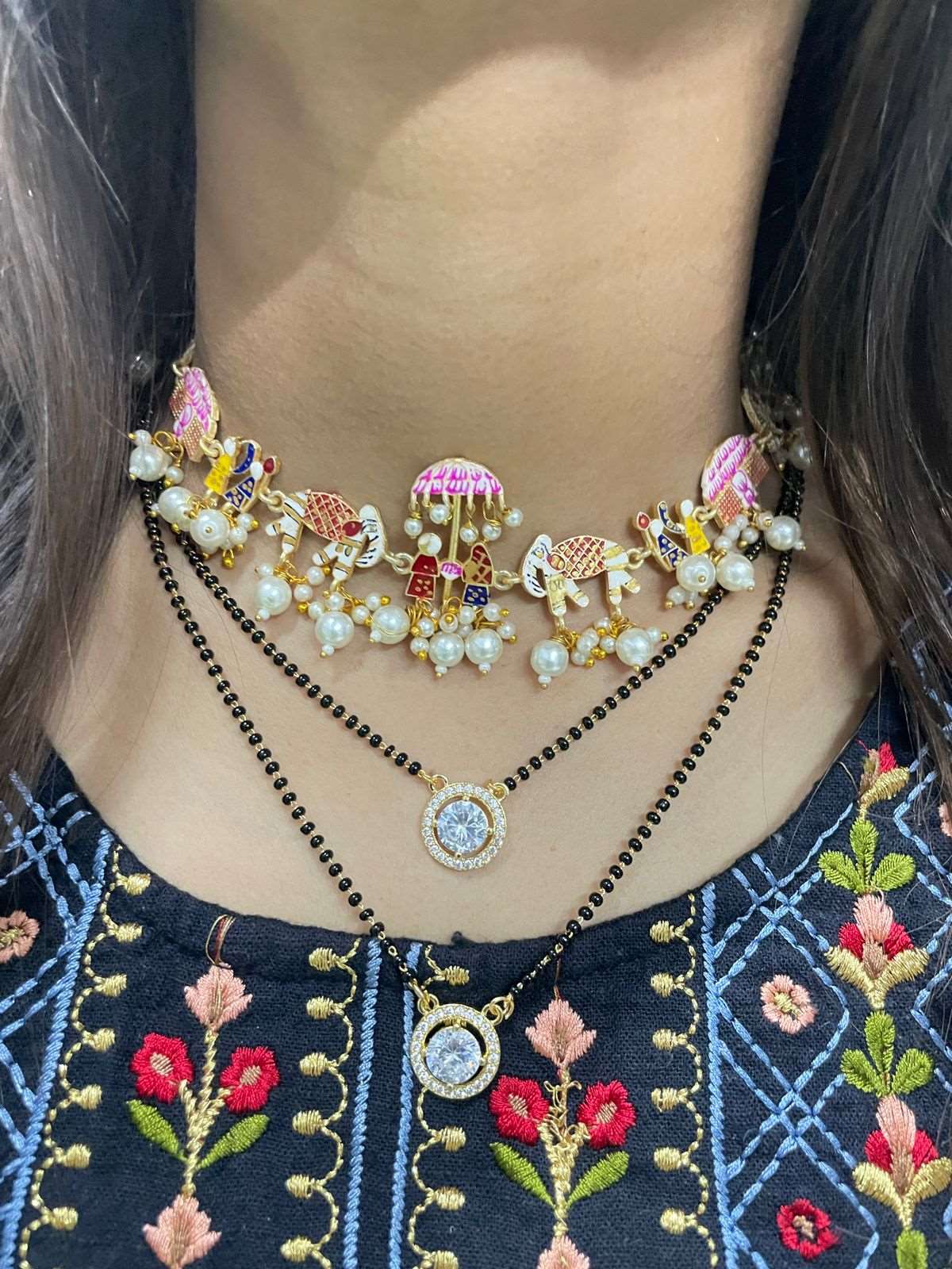 Amandeep Sidhu Inspired Double Gold Stone Mangalsutra & Doli Barat Necklace - Abdesignsjewellery