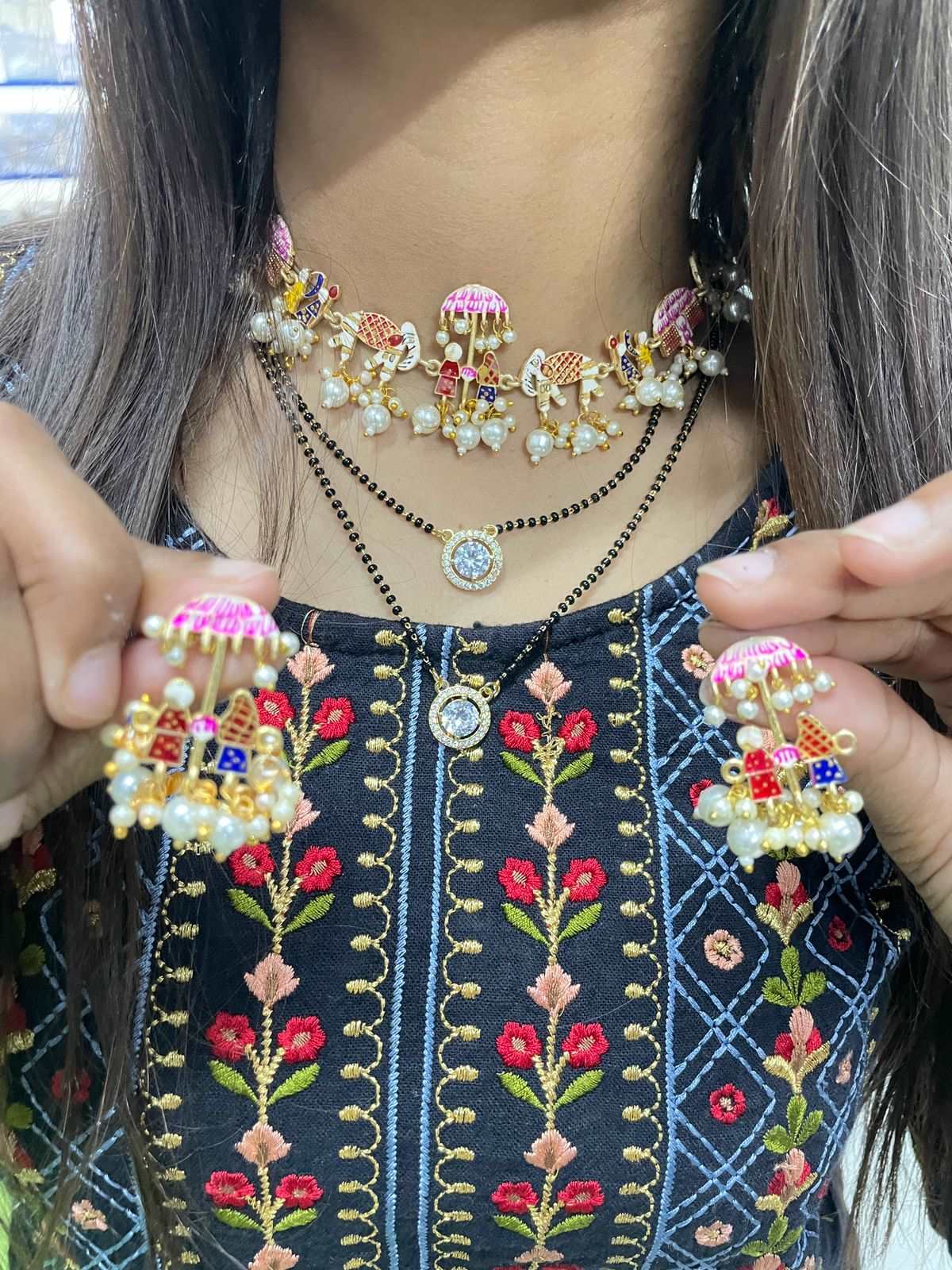 Amandeep Sidhu Inspired Double Gold Stone Mangalsutra & Doli Barat Necklace - Abdesignsjewellery