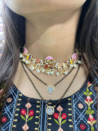 Thumbnail for Amandeep Sidhu Inspired Double Gold Stone Mangalsutra & Doli Barat Necklace - Abdesignsjewellery