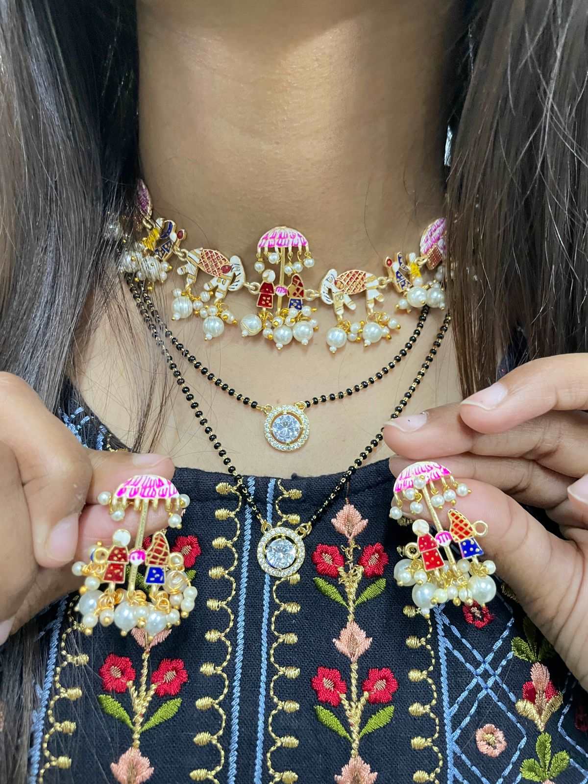 Amandeep Sidhu Inspired Double Gold Stone Mangalsutra & Doli Barat Necklace - Abdesignsjewellery