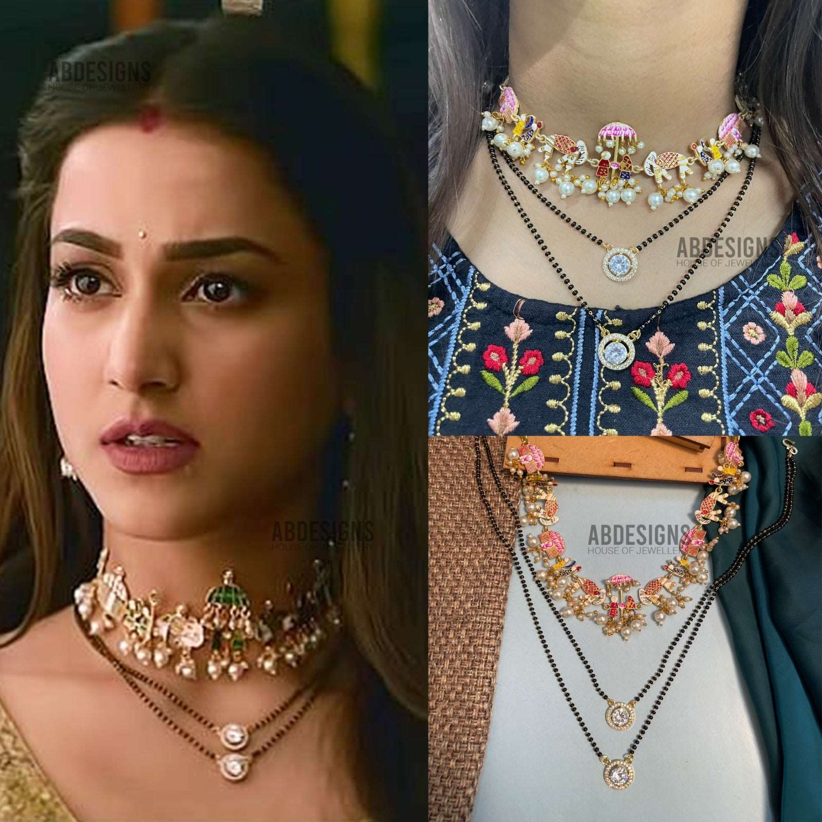 Amandeep Sidhu Inspired Double Gold Stone Mangalsutra & Doli Barat Necklace - Abdesignsjewellery