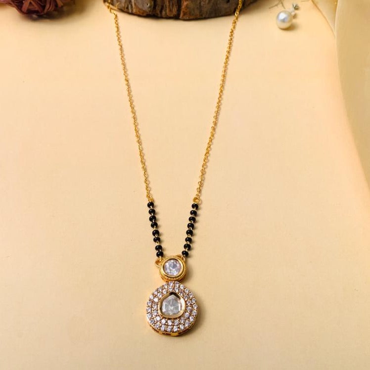 Aesthetic Gold Plated Polki Kundan Mangalsutra - Abdesignsjewellery