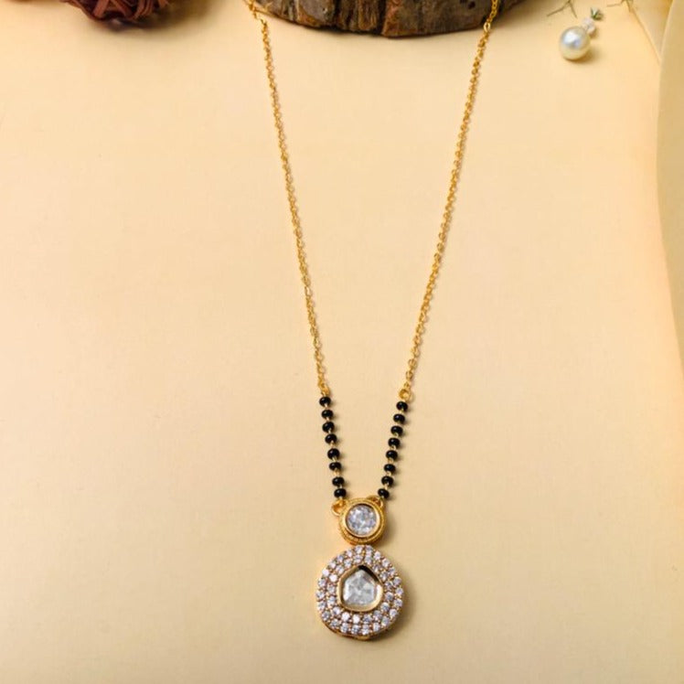 Aesthetic Gold Plated Polki Kundan Mangalsutra - Abdesignsjewellery