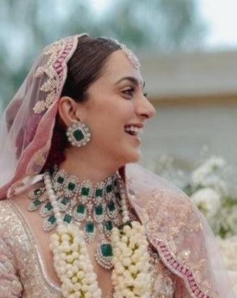 Kiara Advani Wedding Inspired Emerald Silver Plated Earrings