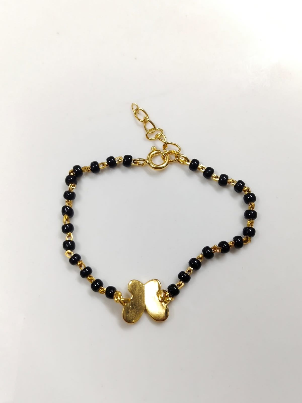 925 Sterling Silver Gold Plated Kids Black Bead Bracelet with Charms