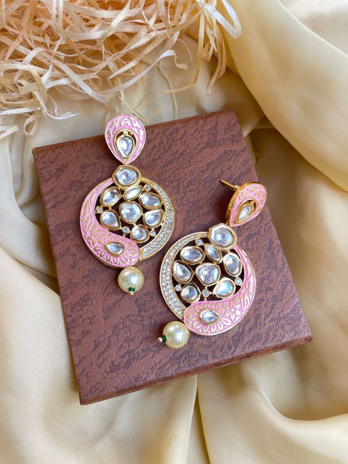 Antique Gold Plated Pearl Drop Kundan Earrings - Abdesignsjewellery