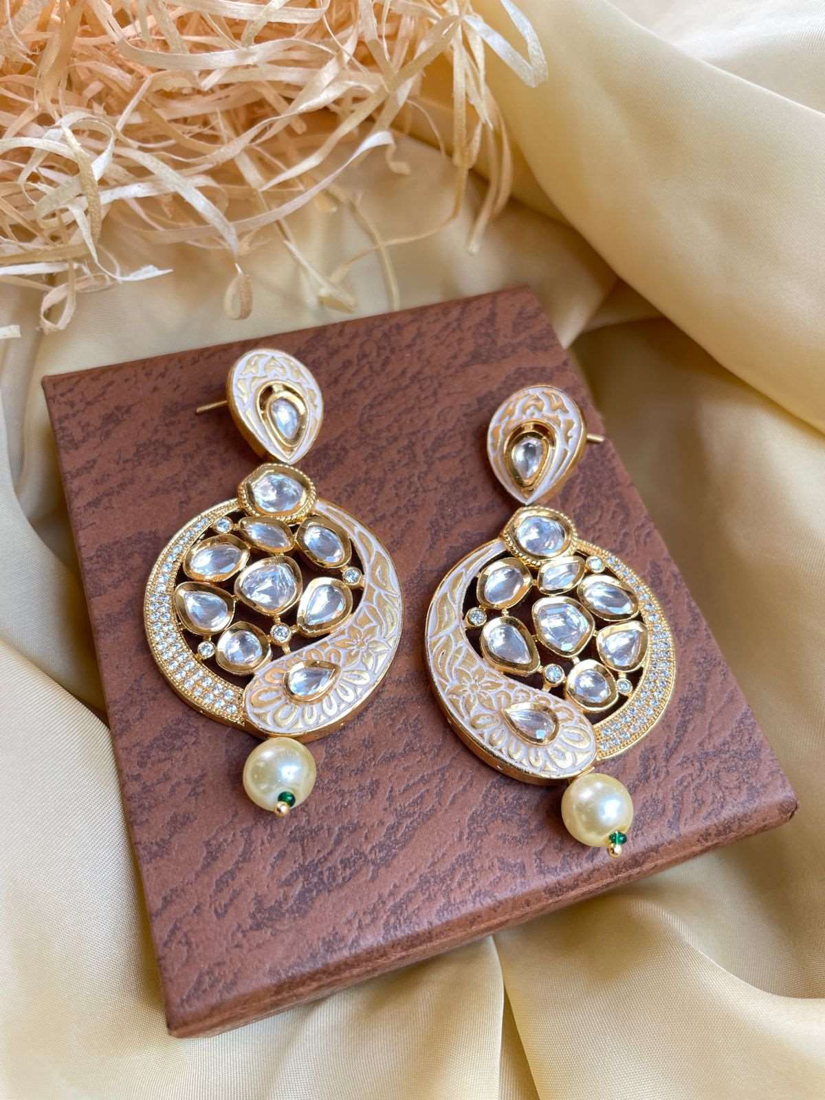 Antique Gold Plated Pearl Drop Kundan Earrings - Abdesignsjewellery