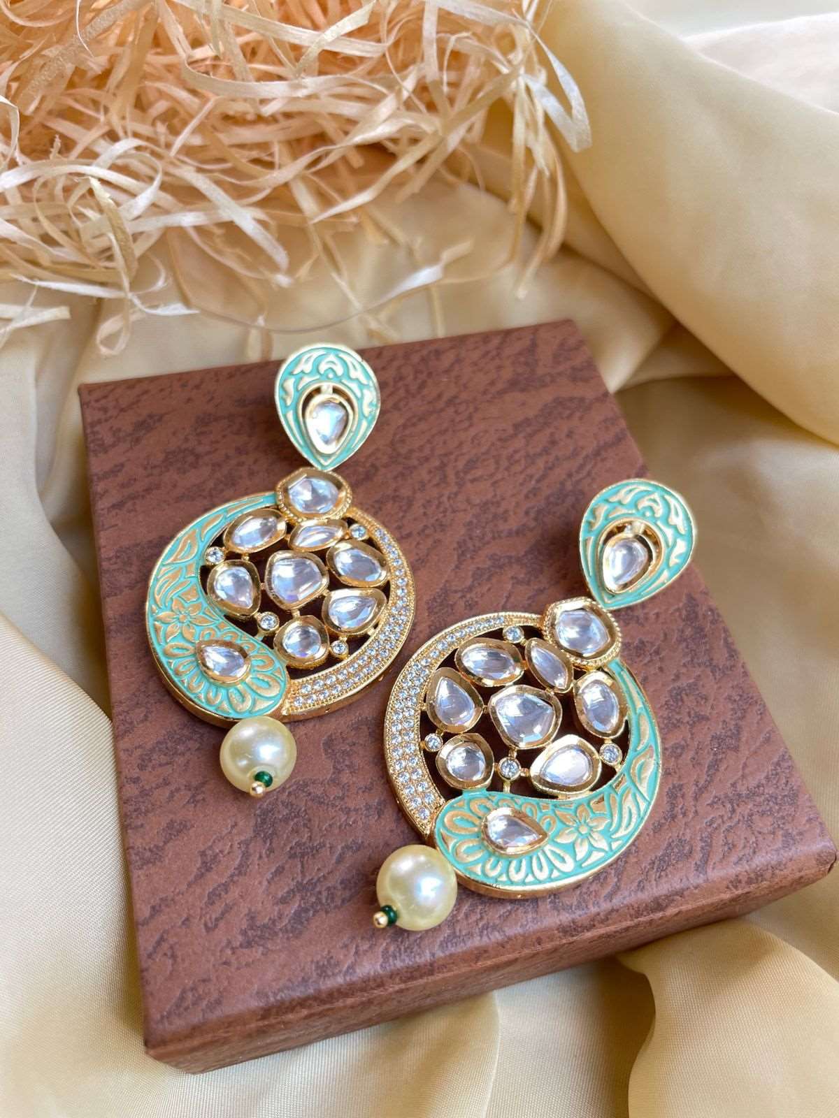 Antique Gold Plated Pearl Drop Kundan Earrings - Abdesignsjewellery