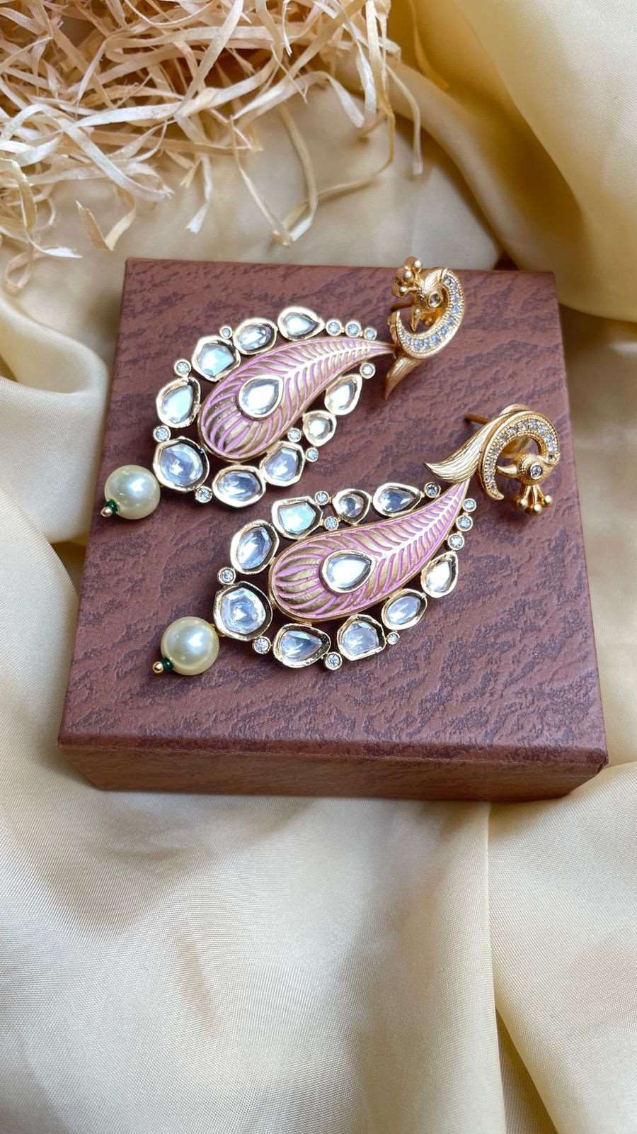 Antique Gold Plated Pearl Drop Kundan Earrings - Abdesignsjewellery