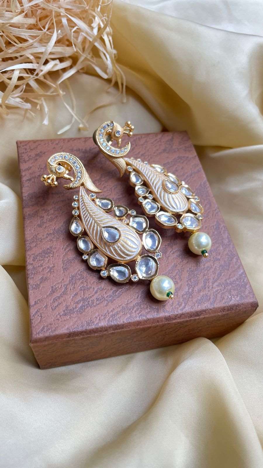 Antique Gold Plated Pearl Drop Kundan Earrings - Abdesignsjewellery