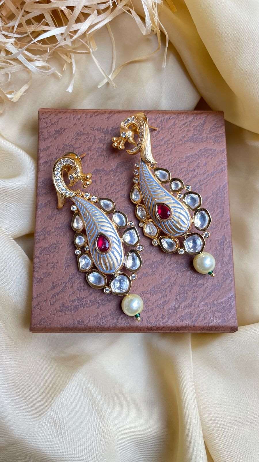 Antique Gold Plated Pearl Drop Kundan Earrings - Abdesignsjewellery