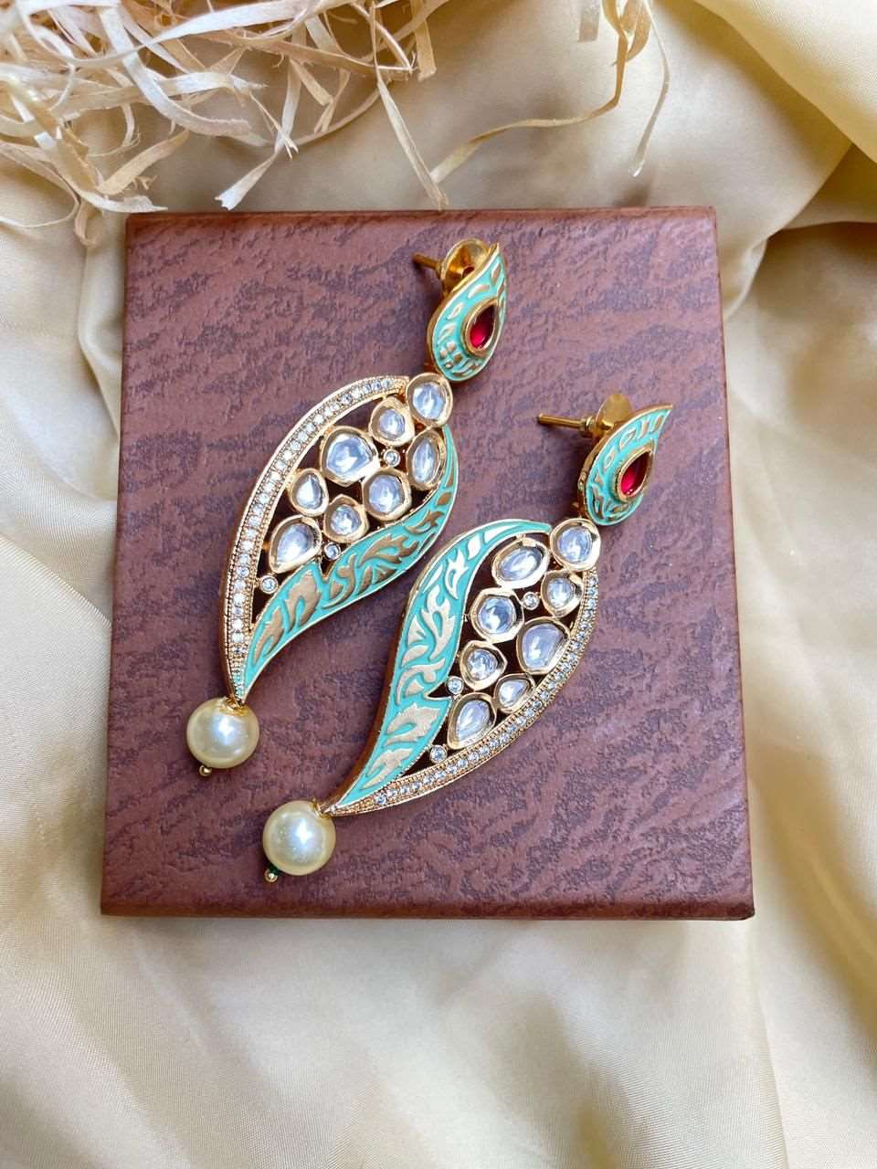 Antique Gold Plated Pearl Drop Kundan Earrings - Abdesignsjewellery