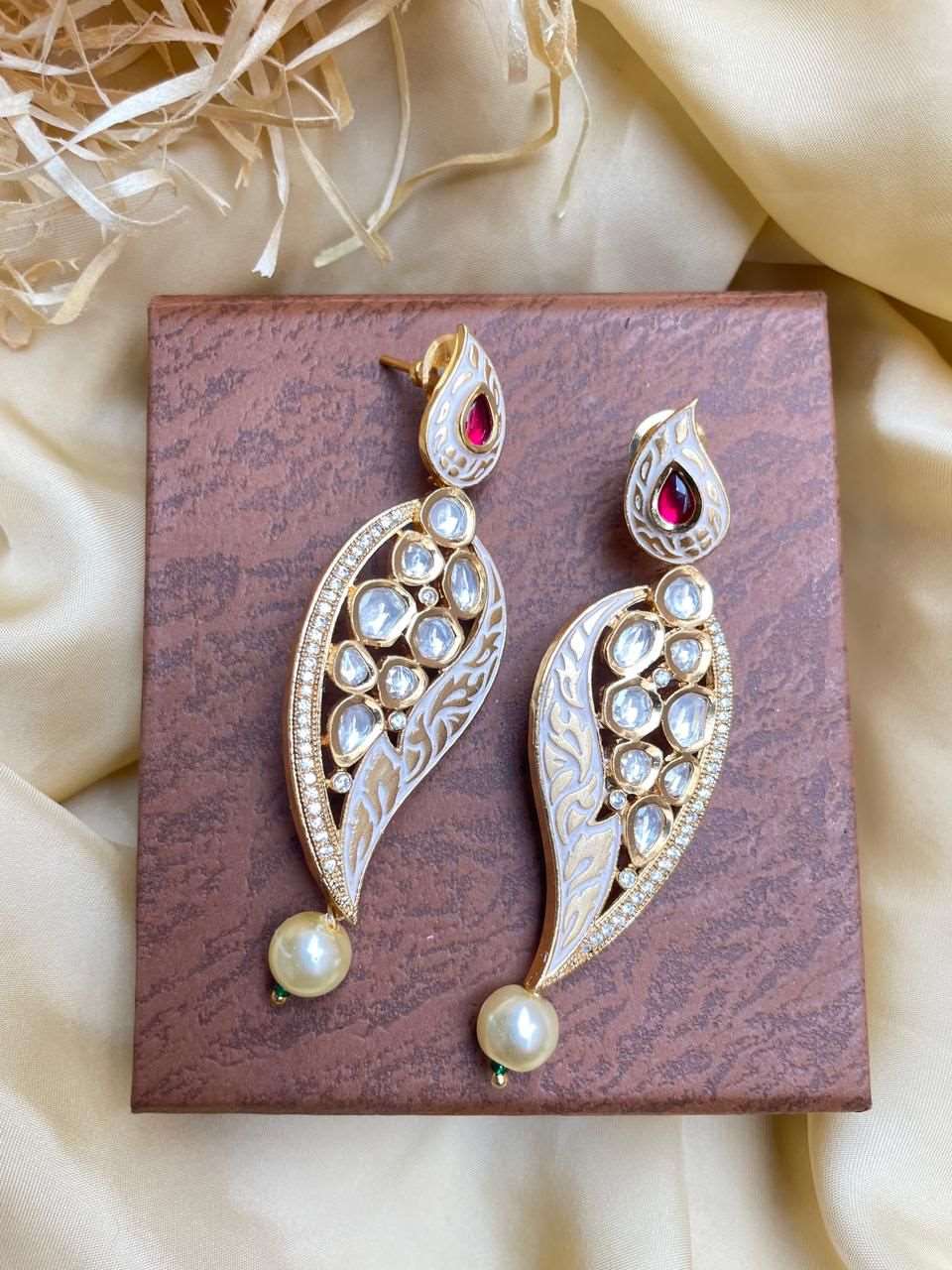 Antique Gold Plated Pearl Drop Kundan Earrings - Abdesignsjewellery