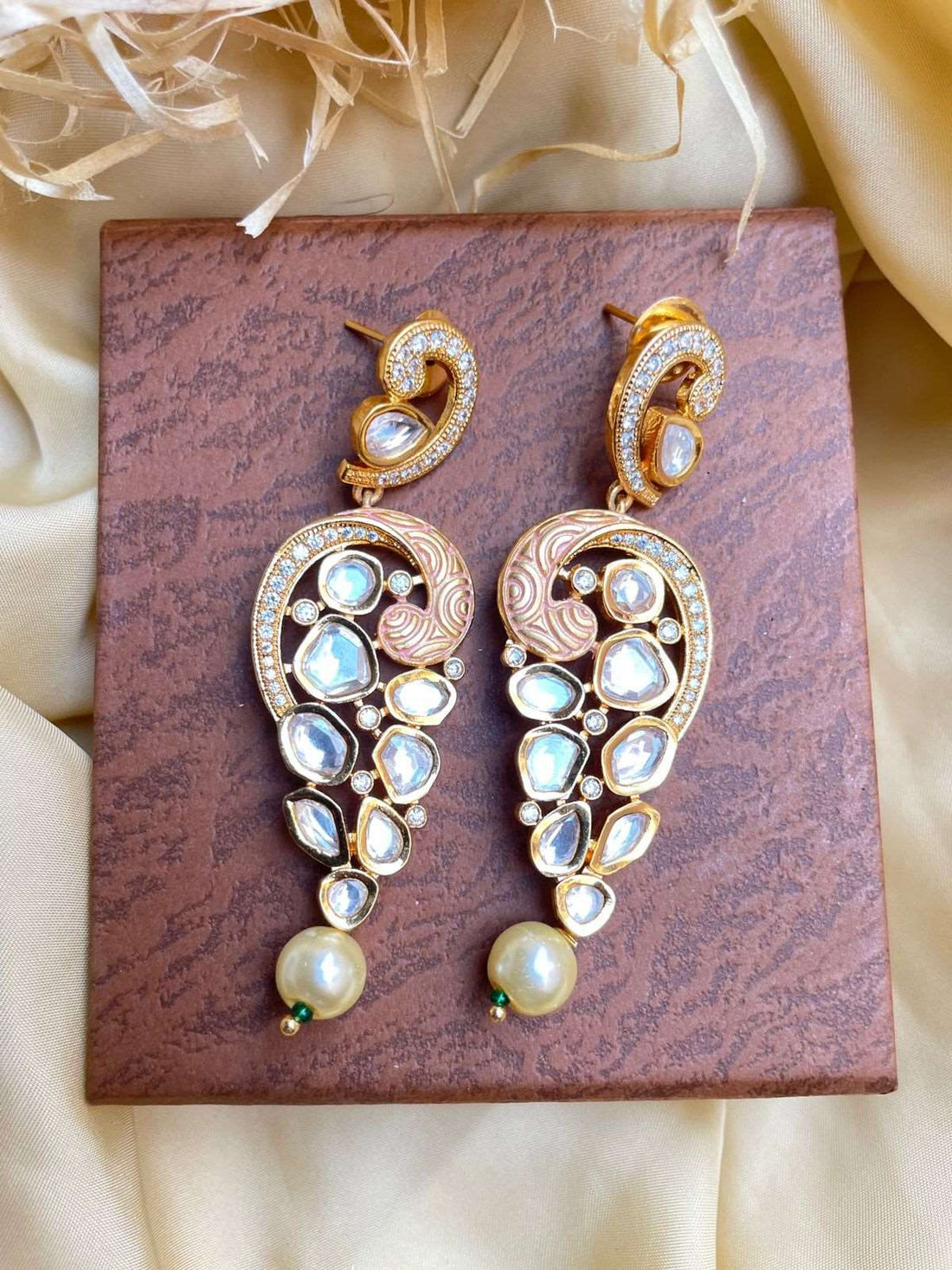 Antique Gold Plated Pearl Drop Kundan Earrings - Abdesignsjewellery