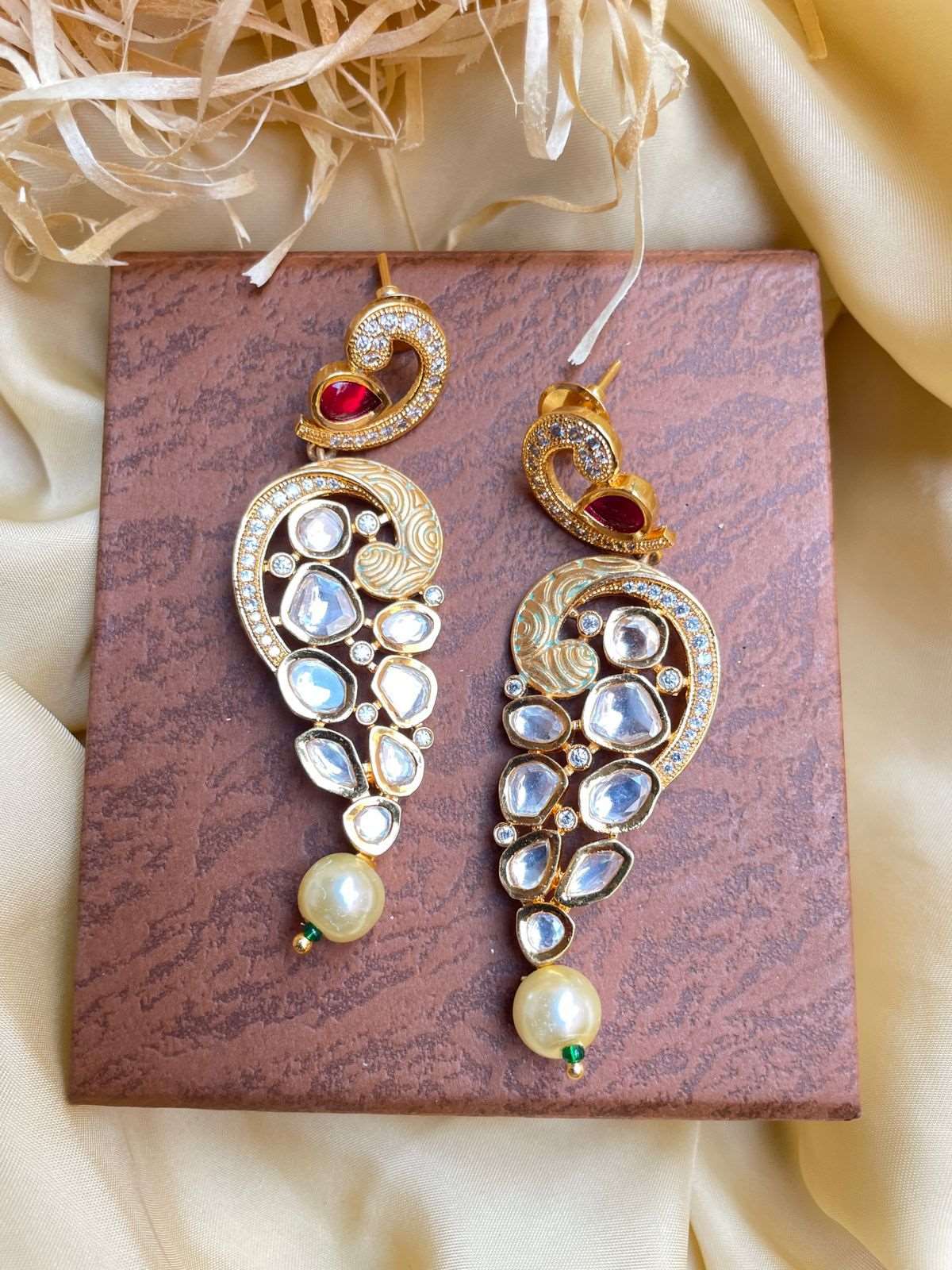 Antique Gold Plated Pearl Drop Kundan Earrings - Abdesignsjewellery