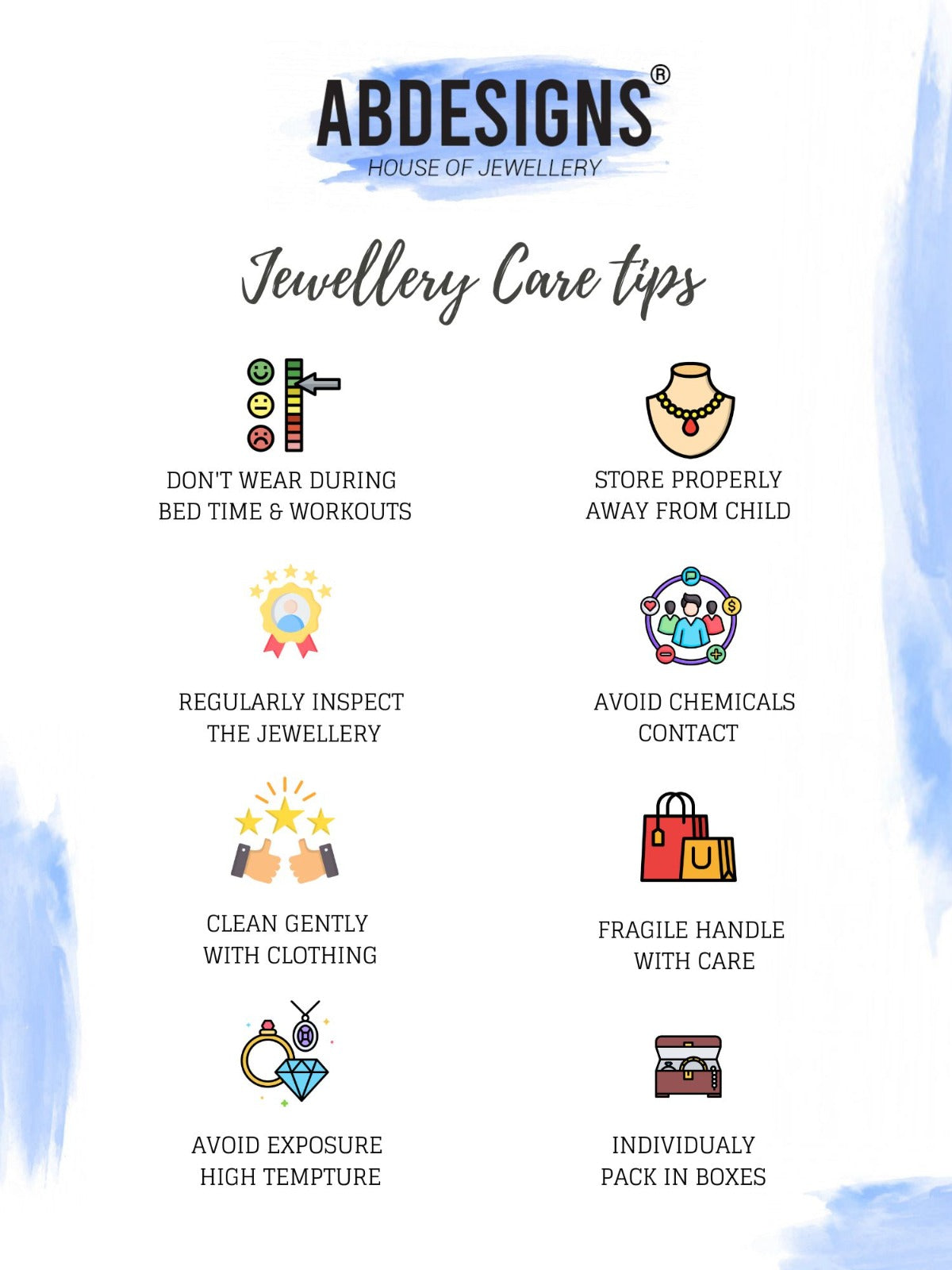 Abdesigns Jewellery care Tips