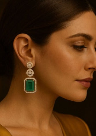 Abdesigns American Diamond Gold Plated Earring